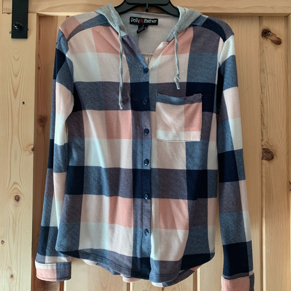 Flannel button up with hood
